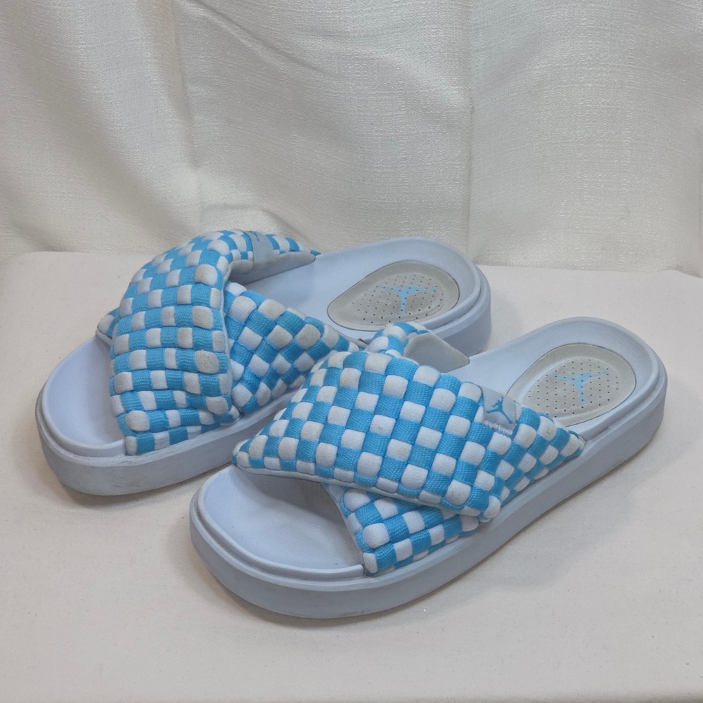 Jordan Sophia Slides University Blue White Woven Checkered DO8863-401 Womens 7